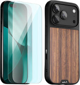 Mous for iPhone 17 Pro Case and 2 Pack Anti-Blue Light, Walnut Phone Case
