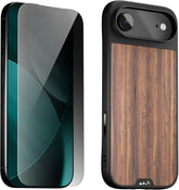 Mous for iPhone Air Case and Privacy Screen Protector, Military-Grade Protection Shockproof Walnut Phone Case for iPhone 17 Air