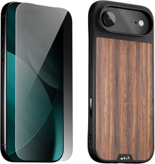 Mous for iPhone Air Case and Privacy Screen Protector, Military-Grade Protection Shockproof Walnut Phone Case for iPhone 17 Air