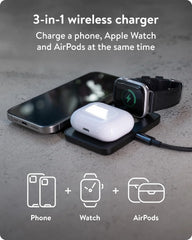 Mous - 3 in 1 Wireless Charger - Travel Charger MagSafe Compatible for iPhone 17/16/15/14/13, Pixel 10, Apple Watch and AirPods