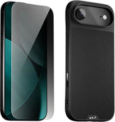 Mous for iPhone Air Case and Privacy Screen Protector, Military-Grade Protection Shockproof Black Leather Phone Case for iPhone Air