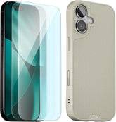 Mous for iPhone 17 Case and 2 Pack Anti-Blue Light Screen Protector, Stone