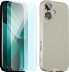Mous for iPhone 17 Case and 2 Pack Anti-Blue Light Screen Protector, Stone