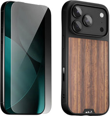 Mous for iPhone 17 Pro Case and Privacy Screen Protector, Walnut Phone Case