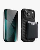 Mous for iPhone 17 Pro Carbon Fibre Case with Privacy Screen Protector and MagSafe Card Wallet