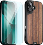 Mous for iPhone 17 Case and 2 Pack Anti-Blue Light, Walnut Phone Case