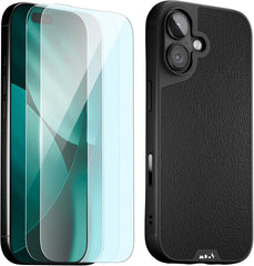 Mous for iPhone 17 Case and 2 Pack Anti-Blue, Black Leather Phone Case