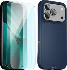 Mous for iPhone 17 Pro Max Case and 2 Pack Anti-Blue Light Screen Protector, Military-Grade Protection Shockproof Phone Case for iPhone 17 Pro Max, Marine Blue