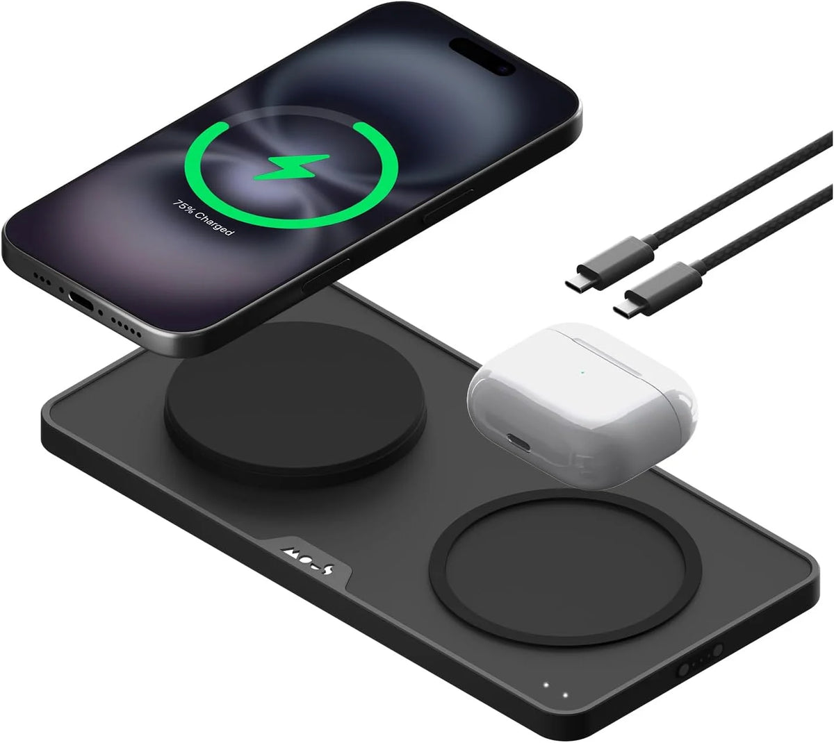Mous - Dual Charging Station, MagSafe Compatible with iPhone 17/16/15/14, Pixel 10 and Airpods, Matte Black