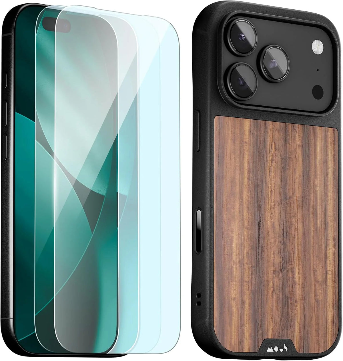 Mous for iPhone 17 Pro Max Case and 2 Pack Anti-Blue, Walnut Phone Case