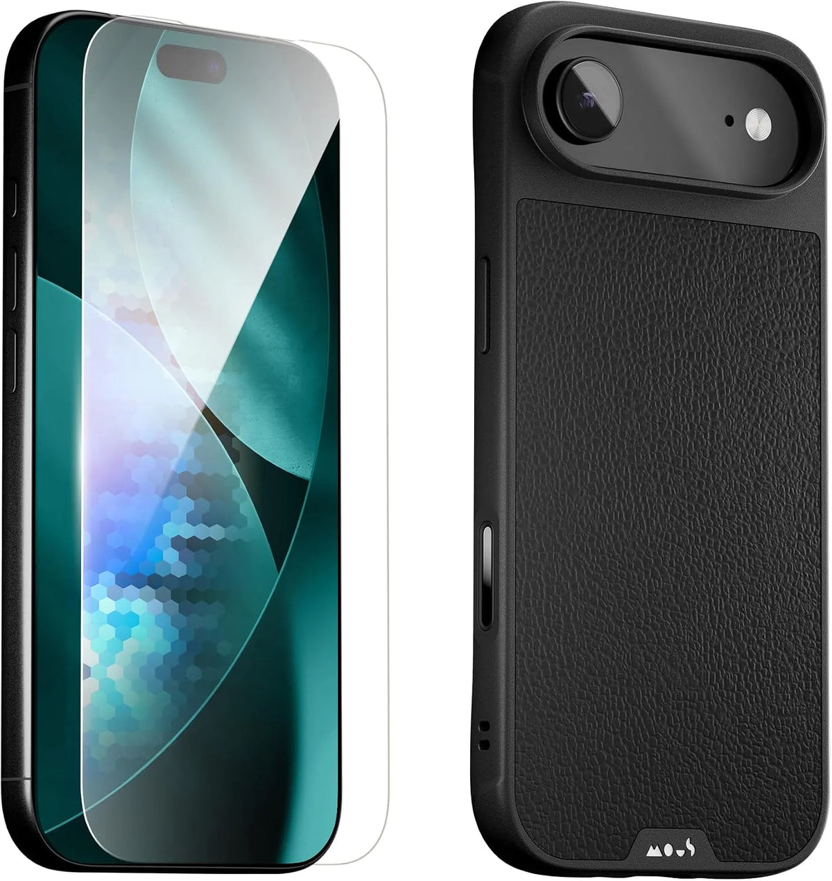 Mous for iPhone Air Case and Ceramic Screen Protector, Military-Grade Protection Shockproof Black Leather Phone Case for iPhone Air