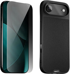 Mous for iPhone Air Case and Privacy Screen Protector, Military-Grade Protection Shockproof Black Leather Phone Case for iPhone Air