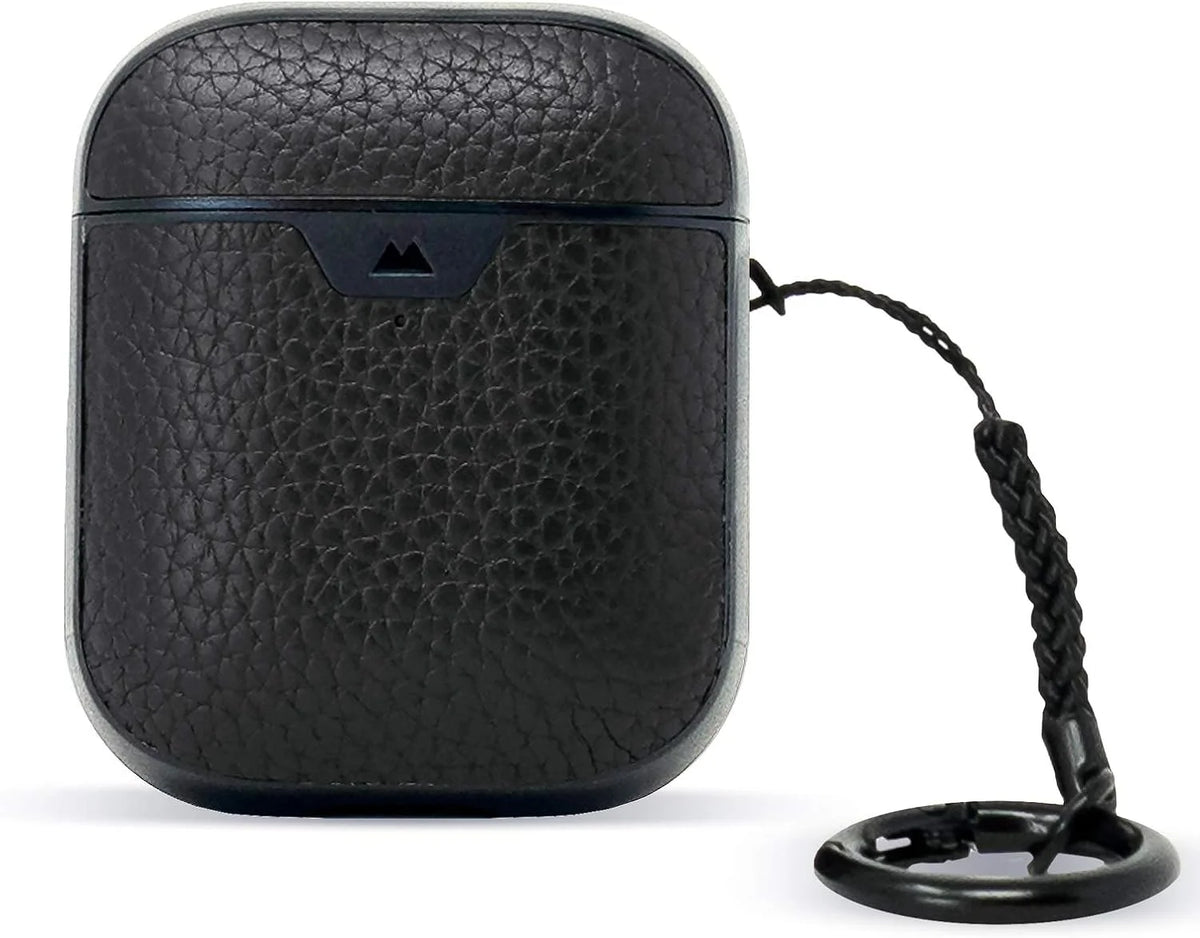 Mous - Protective Case Cover for AirPods 1st and 2nd Generation with Keychain, Wireless Charging Compatible - Genuine Leather - Black - AirPod Accessories