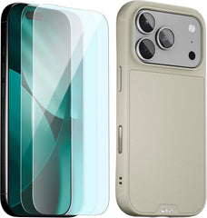 Mous for iPhone 17 Pro Case and 2 Pack Anti-Blue Light Screen, Stone