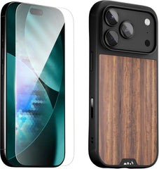 Mous for iPhone 17 Pro Case and Ceramic Screen Protector, Walnut Phone Case