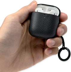 Mous - Protective Case Cover for AirPods 1st and 2nd Generation with Keychain, Wireless Charging Compatible - Genuine Leather - Black - AirPod Accessories