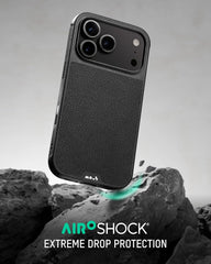 Mous for iPhone 17 Pro Case and Privacy Screen, Black Leather Phone Case