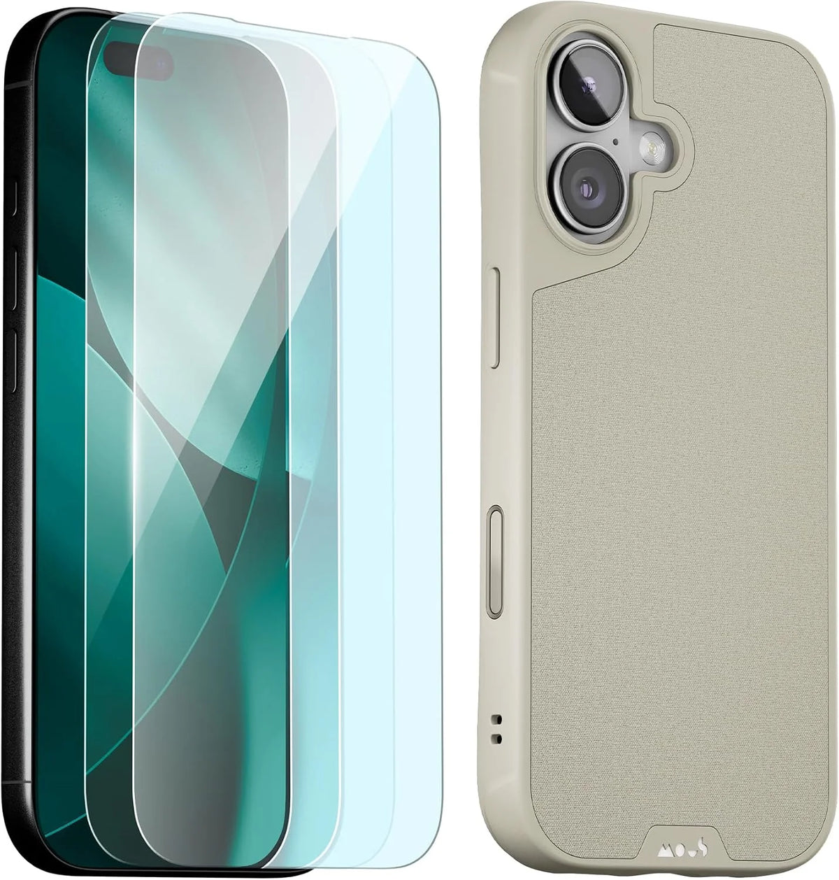 Mous for iPhone 17 Case and 2 Pack Anti-Blue Light Screen Protector, Stone