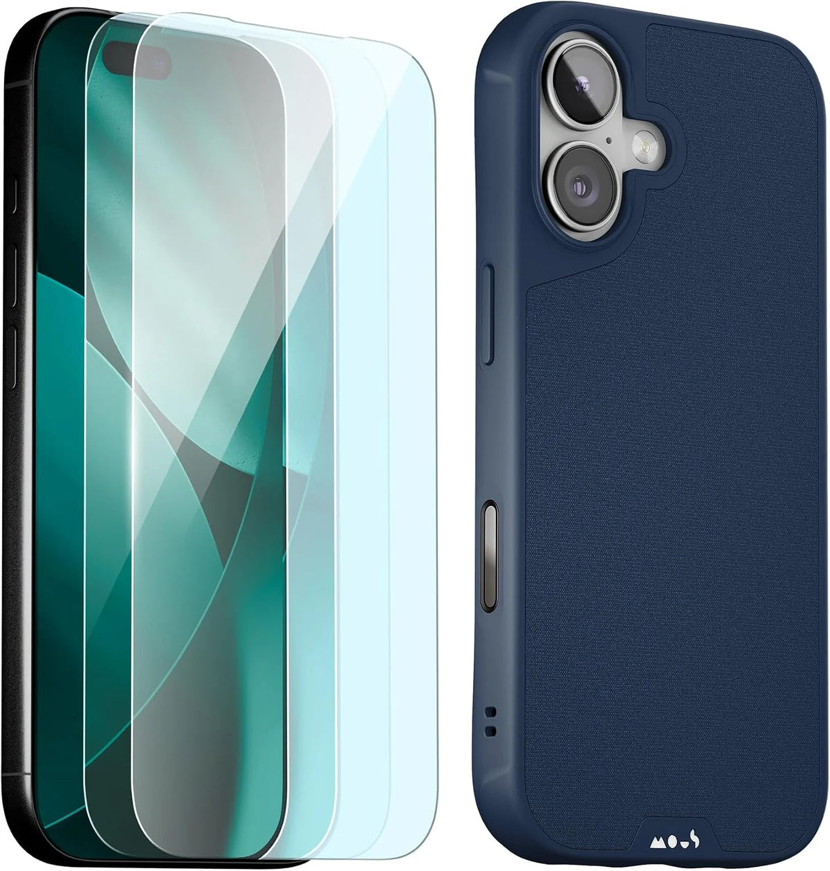 Mous for iPhone 17 Case and 2 Pack Anti-Blue Light Screen, Marine Blue