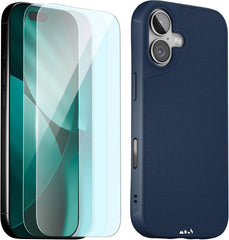 Mous for iPhone 17 Case and 2 Pack Anti-Blue Light Screen, Marine Blue