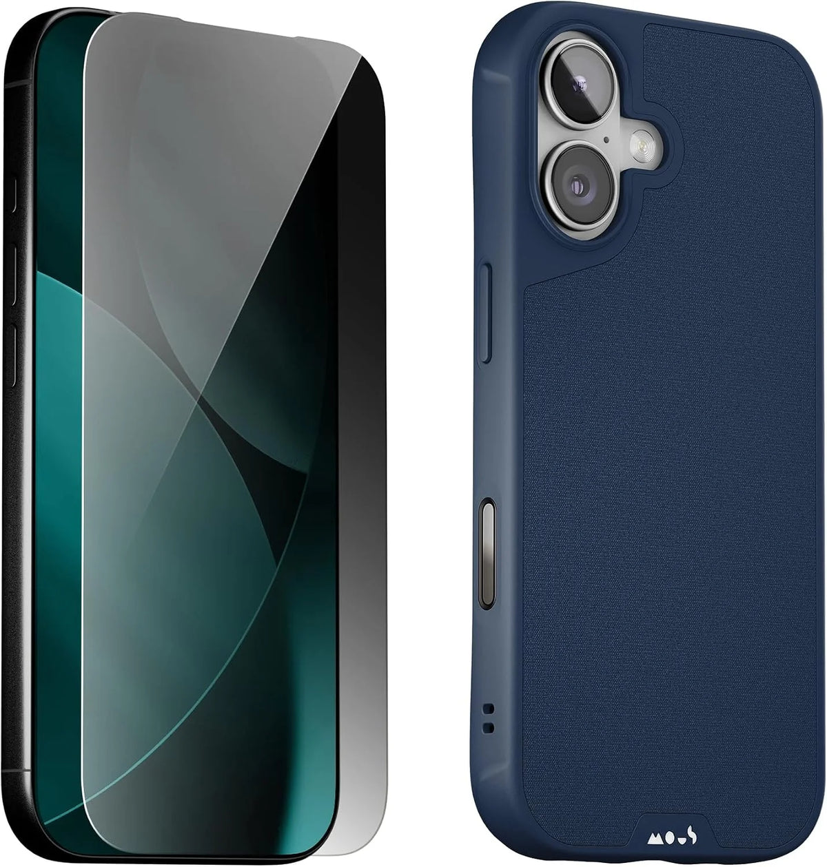 Mous for iPhone 17 Case and Privacy Screen Protector, Marine Blue