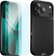 Mous for iPhone 17 Pro Max Case and 2 Pack, Black Leather Phone Case