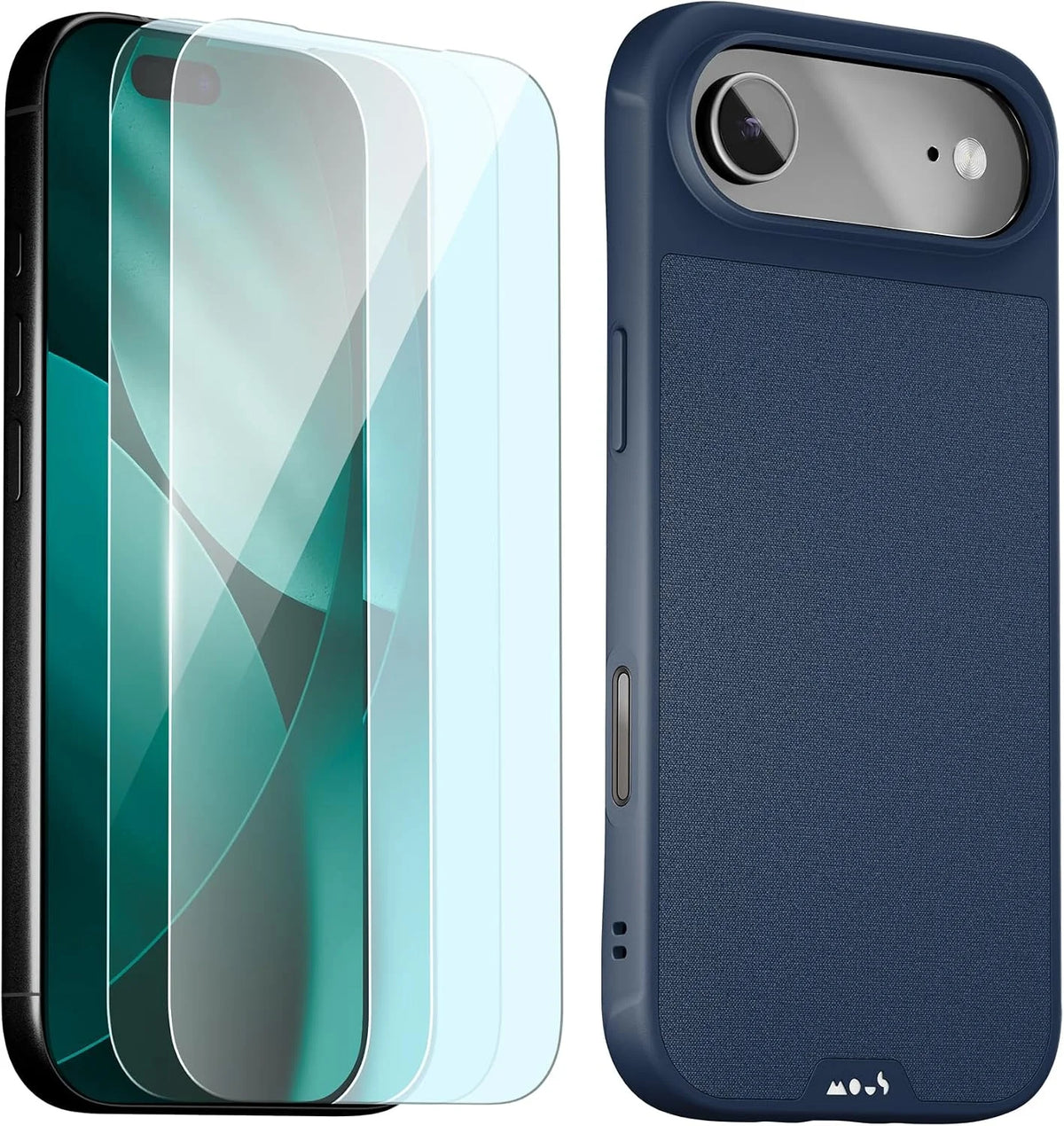 Mous for iPhone Air Case and 2 Pack Anti-Blue Light Screen Protector, Military-Grade Protection Shockproof Phone Case for iPhone Air, Marine Blue