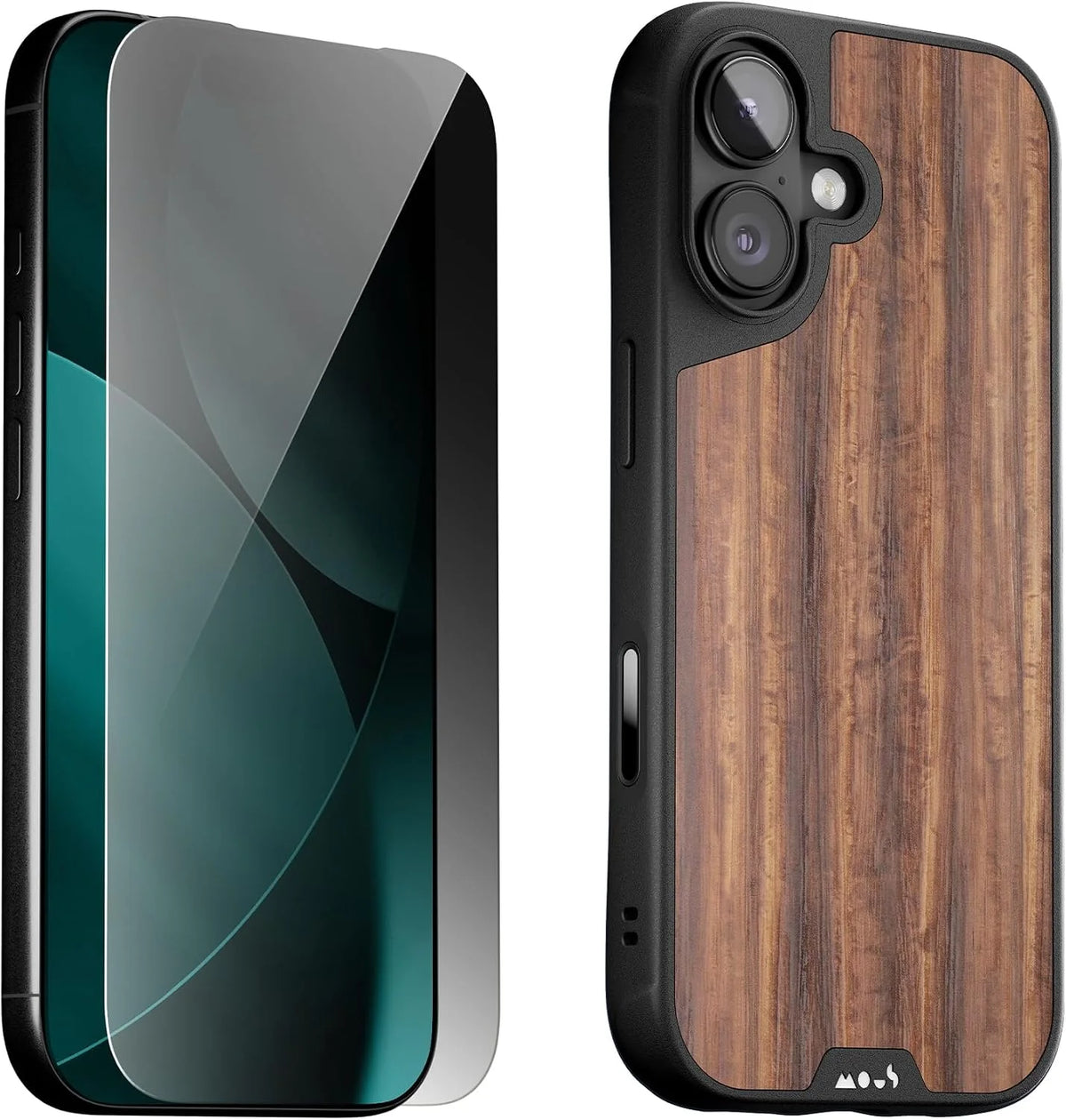 Mous for iPhone 17 Case and Privacy Screen Protector, Walnut Phone Case