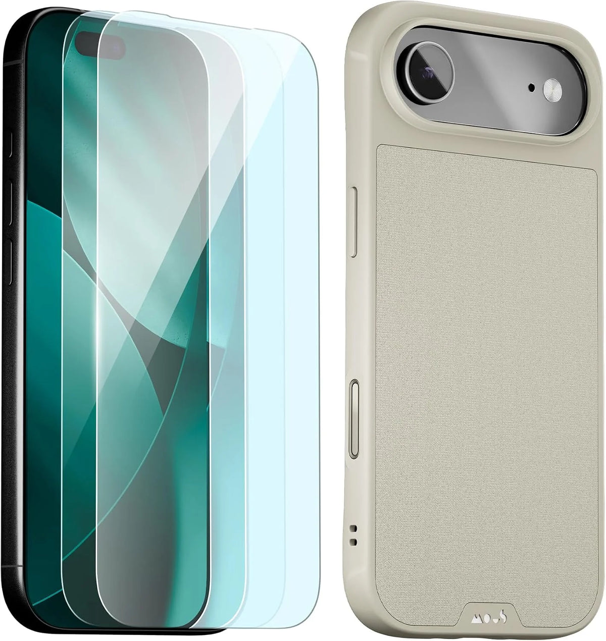 Mous for iPhone Air Case and 2 Pack Anti-Blue Light Screen Protector, Military-Grade Protection Shockproof Phone Case for iPhone Air, Stone
