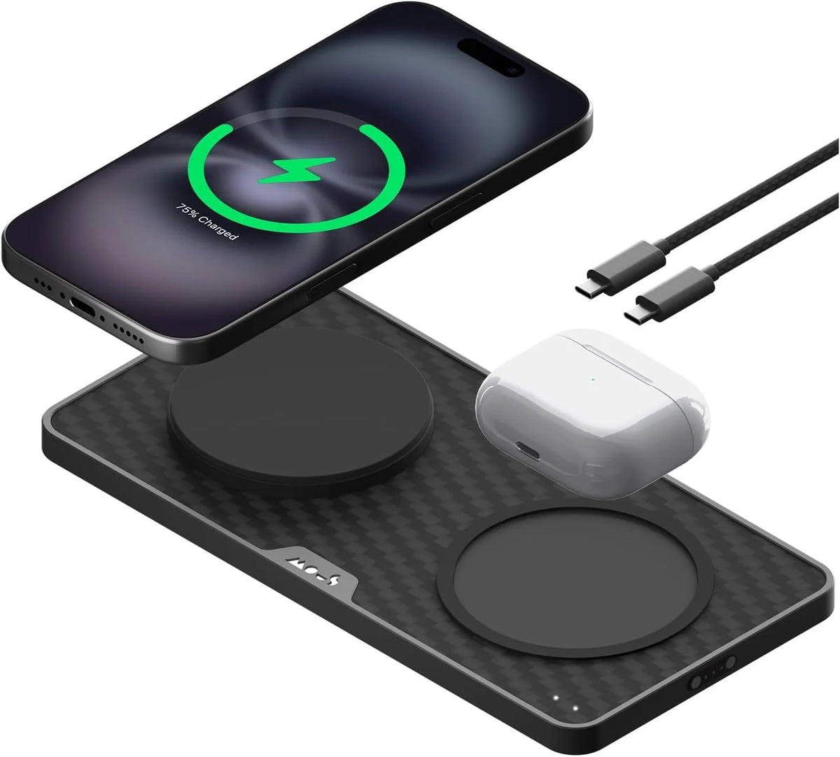 Mous - Dual Charging Station, MagSafe Compatible with iPhone 17/16/15/14, Pixel 10 and Airpods, Aramid Fibre
