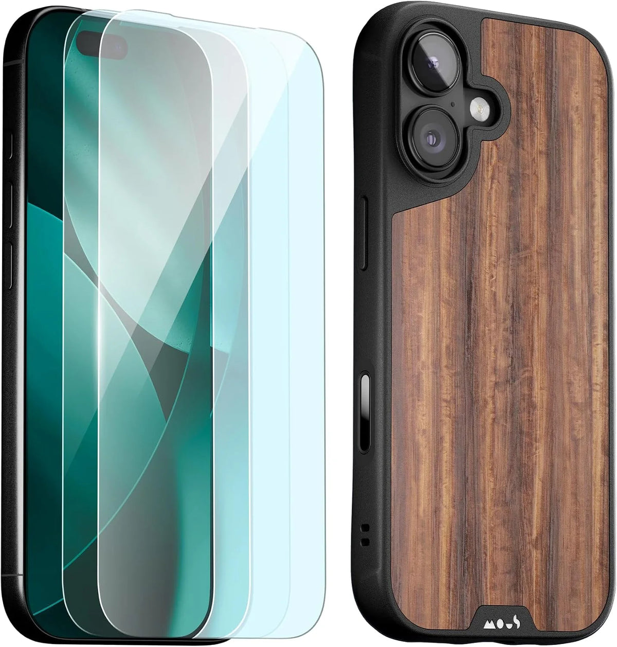 Mous for iPhone 17 Case and 2 Pack Anti-Blue Light, Walnut Phone Case