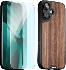 Mous for iPhone 17 Case and 2 Pack Anti-Blue Light, Walnut Phone Case