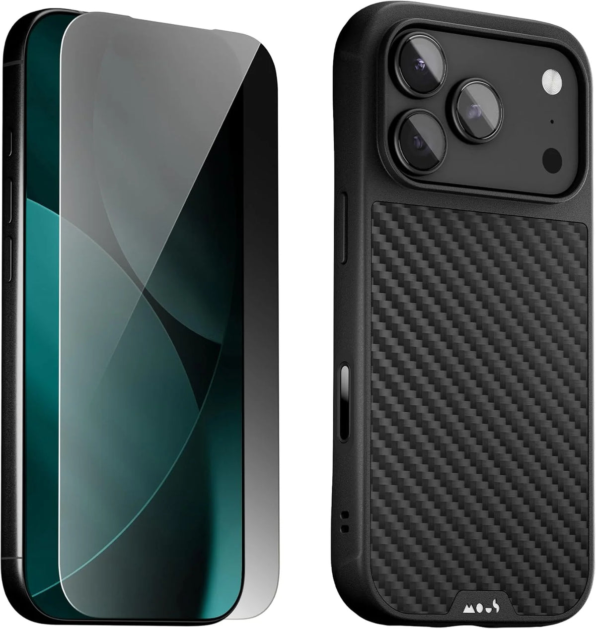 Mous for iPhone 17 Pro Case and Privacy Screen, Carbon Fibre Phone Case