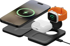 Mous - 3 in 1 Wireless Charger - Travel Charger MagSafe Compatible for iPhone 17/16/15/14/13, Pixel 10, Apple Watch and AirPods